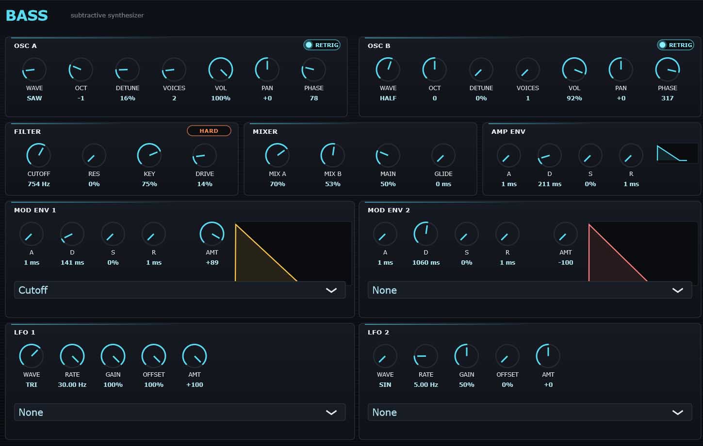 Bass - subtractive synthesizer