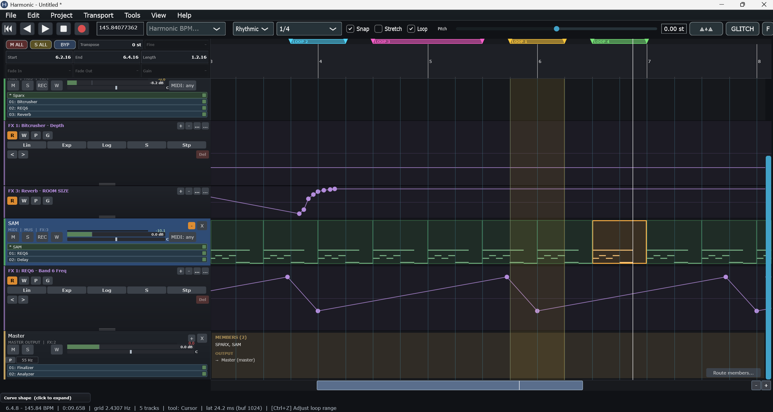 Multi-loop markers on the HarmonicDAW timeline