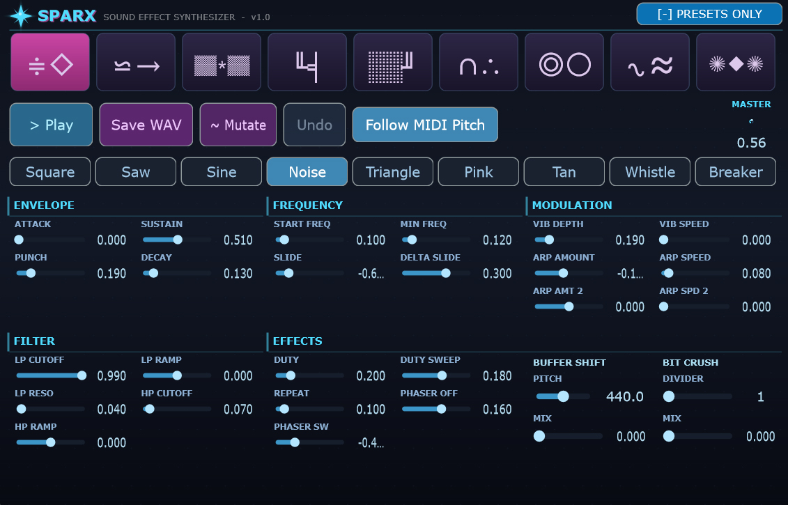 Sparx VST3 plugin — full parameters view