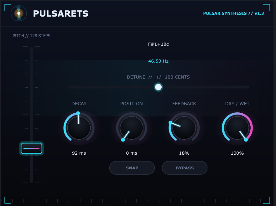 Pulsarets VST3 plugin — pulsar synthesis interface